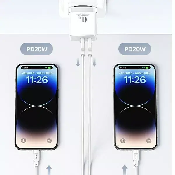 Сетевое зарядное usams T54 — 2x USB-C, 40 Вт PD Photo 5