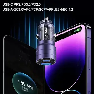 Сетевой адаптер usams CC176 USB + USB-C 95W Fast Charge фиолетовый (модель CC176CC02)