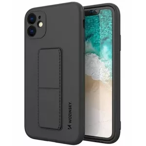 Silikona aizsargvāciņš Wozinsky iPhone 12 ar iebūvētu statīvu (Kickstand) — melns