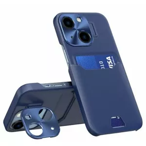 Кожаный чехол-подставка с отделением для карт iLike для iPhone 14 — синий