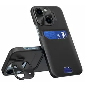 Кожаный кейс-подставка iLike для iPhone 14 чёрный с картодержателем
