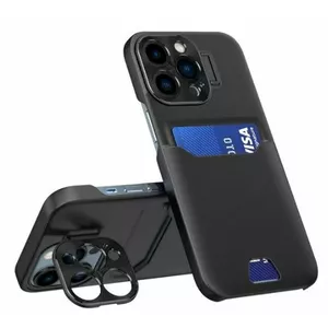 Кожаный стенд-чехол iLike iPhone 14 Pro черный с кошельком и держателем для карт