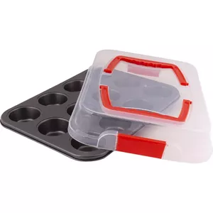Muffin mould LAMART LT 3103 — 12-cup non-stick baking pan with lid, 35×26.4 cm, -60–+230°C