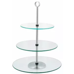 3-level serving plate KingHoff KH 4016 — glass and steel, diam. 30 cm, heights 25/20 cm