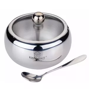 Sugar bowl with spoon KingHoff KH 3725 — stainless steel, 460 ml capacity