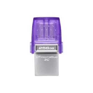 Kingston Technology DataTraveler microDuo 3C USB zibatmiņa 256 GB USB Type-A / USB Type-C 3.2 Gen 1 (3.1 Gen 1) Nerūsējošs tērauds, Lillā