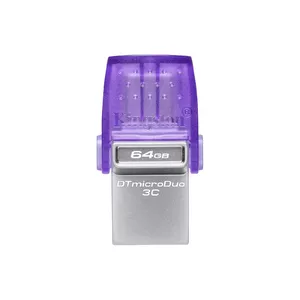 Kingston Technology DataTraveler microDuo 3C USB флеш накопитель 64 GB USB Type-A / USB Type-C 3.2 Gen 1 (3.1 Gen 1) Пурпурный, Нержавеющая сталь
