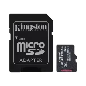MicroSDHC flash card KINGSTON Industrial 16 GB UHS‑I Class 10 V30 U3 A1, 100 MB/s read, 80 MB/s write, temperature‑proof (SD adapter included)