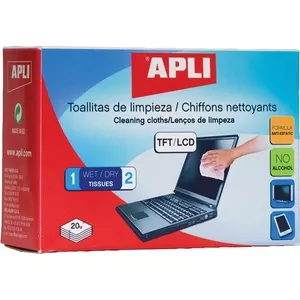 Cleaning wipes for LCD/TFT screens Apli 100 pcs — wet and dry set