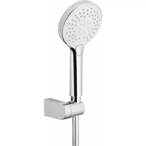 Shower handset kfa² ANGELIT 841-241-40 3-function round handheld with button, white-chrome, includes 1500 mm PVC hose and swivel wall bracket
