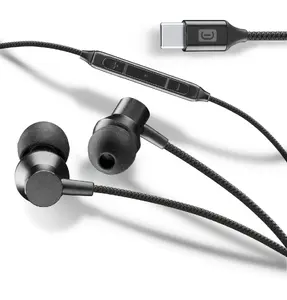 Cellularline SPARROW vadu ieaušu austiņas ar USB Type-C savienojumu un iebūvētu mikrofonu melnā krāsā zvaniem un mūzikai