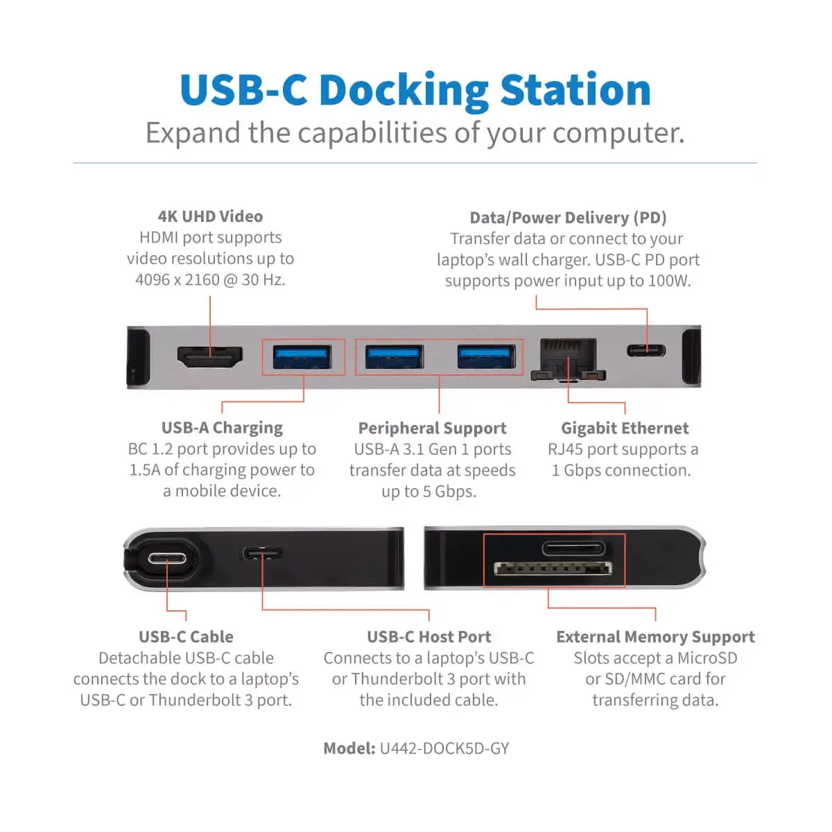 USB-C Док Tripp Lite U442-DOCK5D-GY Photo 4