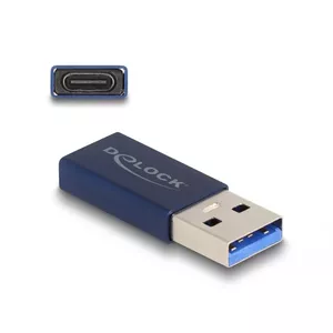 DeLOCK USB Adapter USB Type-A Male to USB Type-C Female 10 Gbps Blue