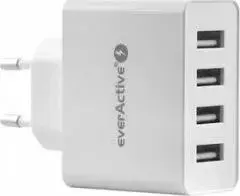 everActive lādētājs SC400 ar 4 USB pieslēgvietām, kopējais izejas strāvas 5A, balts