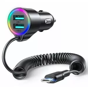 Автомобильное зарядное устройство Joyroom 3-в-1 17W с USB‑C кабелем 1,5 м, чёрное
