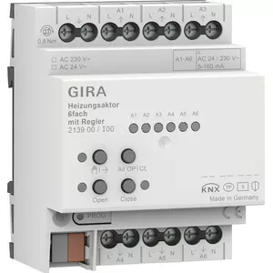Шестиканальный отопительный актор Gira Regler OneK модель 213900 для управления радиаторными клапанами