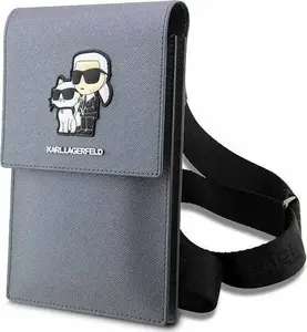 Soma Karl Lagerfeld modelis KLWBSAKCPMG sudraba Saffiano ādas kompakta uz pleca