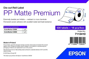 Epson PP Matte Label Premium Die-cut Roll 102mm x 51mm 535 Labels White Self-Adhesive Synthetic Printer Labels