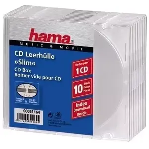 CD Slim Tukša Kaste Hama 051164 iepakojumā 10 caurspīdīga 1 disks