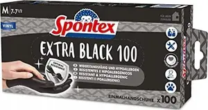 Spontex Extra Black Disposable Vinyl Gloves, Size M, 100 Pieces