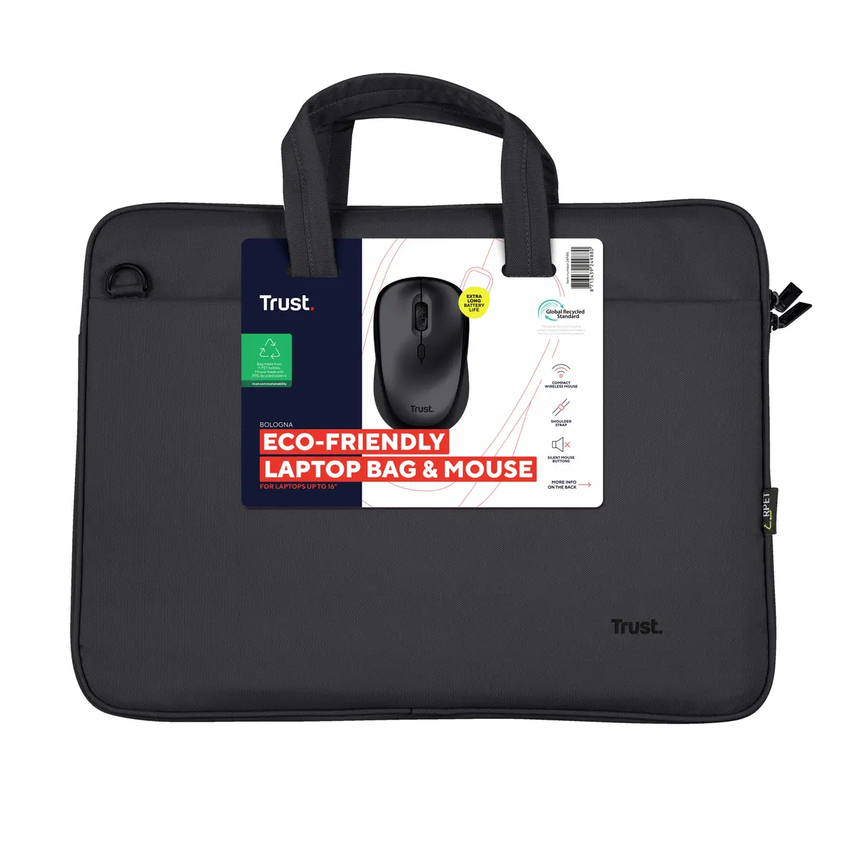 Trust Bologna 16" Briefcase and Mouse Set Black Photo 9