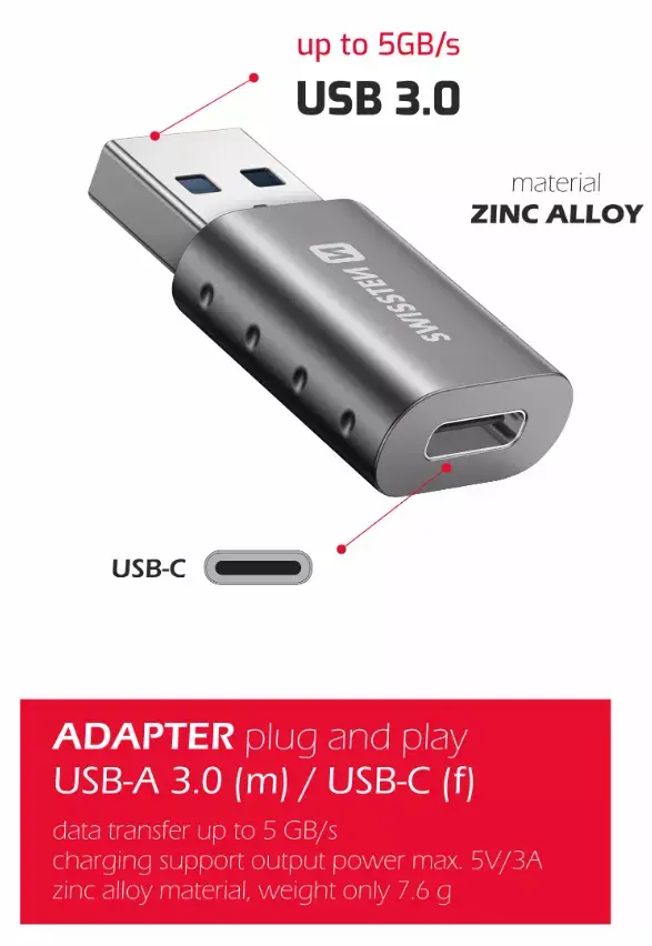 Adapter USB-A to USB-C SWISSTEN 55500200 Photo 3
