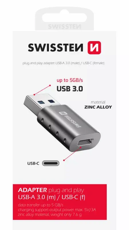 Adapter USB-A to USB-C SWISSTEN 55500200 Photo 4