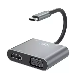 XO HUB001 4в1 Видео адаптер - переходник с USB-C на Hdmi 4K 30Hz / VGA монитор / USB 3.0 / USB-C PD 100W