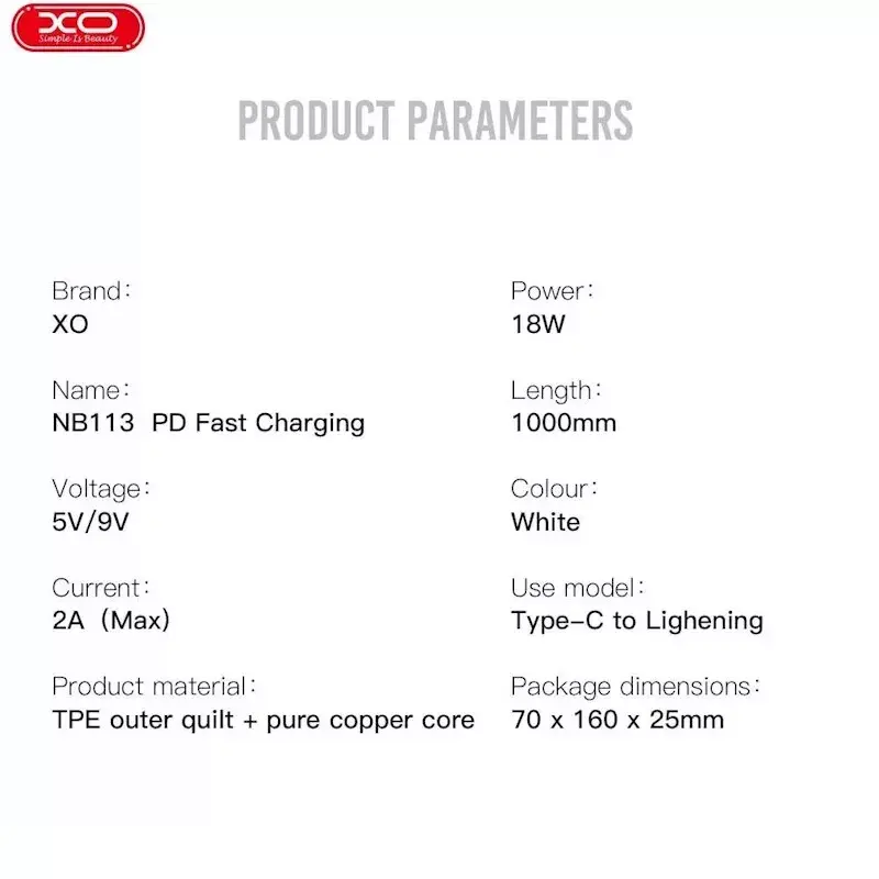 Кабель-зарядка XO NB113 USB-C на Lightning 1м Photo 8