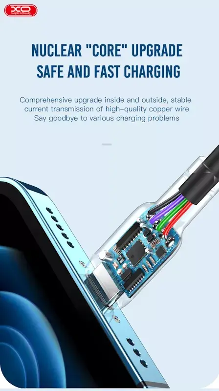 XO NB208B 1м USB-C на USB-C Зарядное устройство D60W, Зеленый Photo 6