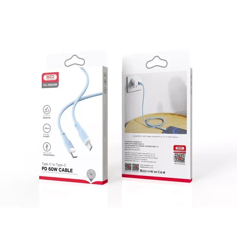 XO NB208B 1м USB-C на USB-C Зарядное устройство D60W, Зеленый Photo 8