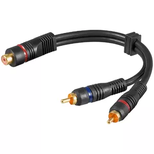 Audio cable GOOBAY 50375 — RCA (male) to 2×RCA (female), copper, gold-plated contacts, 0.2 m, black