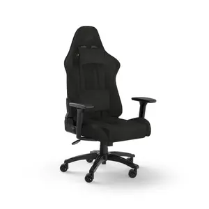 CORSAIR TC100 Spēļu krēsls ar polsterētu sēdekli, polsterētu atzveltni, tērauda rāmi, galvas balstu un roku balstiem, melns