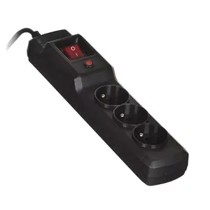 Сетевой удлинитель ActiveJet COMBO 3GN, 3× розетки Type E, кабель 1,0 м, 230 В 10 А, чёрный
