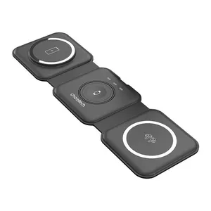 Bezvadu uzlādes statīvs CHOETECH T588-F 15W 3‑in‑1 – Qi statīvs telefonam, austiņām un viedpulkstenim