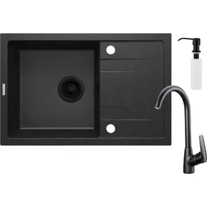 Kitchen granite sink deante ZRCC2113 1-bowl with drainer and dispenser
