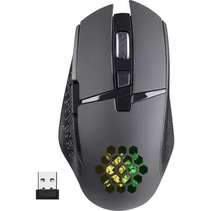 Bezvadu RF optiskā pele DEFENDER GLORY GM-514 — 3200 DPI, labrokāja, ar iebūvētu akumulatoru, 6–7 pogas, USB uztvērējs, melna