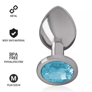 Анальная пробка INTENSE Aluminum Metal с синим стеклянным акцентом, размер M