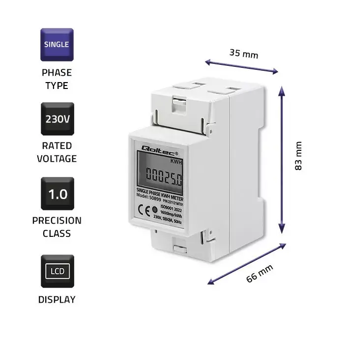 QOLTEC 50899 vienfāzes skaitītājs 230 V Photo 3