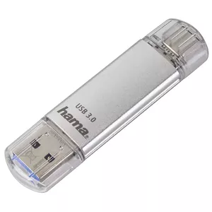 USB‑накопитель HAMA C‑Laeta 64 ГБ, USB Type‑A / USB Type‑C, USB 3.2 Gen 1, серебристый