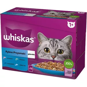 Влажный корм для кошек паучи Whiskas 12×85 г — ассортимент рыбных вкусов (белая рыба, треска, лосось, тунец)