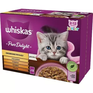 WHISKAS mājputnu fritītes junioru mājputnu, pīļu, tītaru, vistu - mitrā kaķu barība - 12x85 g