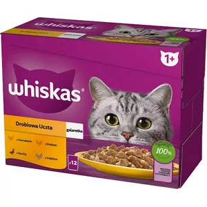 WHISKAS maisiņā želejas putnu, pīļu, tītara, vistas - mitrā kaķu barība - 12x85 g