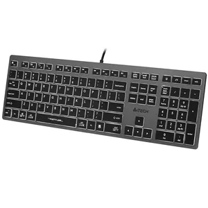 Wired A4Tech keyboard FX60H USB QWERTY — full-size 100%, backlit white, grey, USB hub