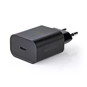 Nedis mobile device charger WCQC402ABK — Universal indoor AC charger, 100–240V input, up to 20V output, 1× USB‑C, black
