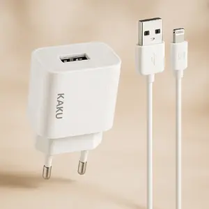 Сетевое USB-зарядное iKaku KSC-314 с интегрированным Lightning кабелем 1 м, выход 2.4 A, белое