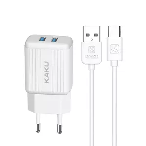 IKAKU KSC-373 Set 2in1 Smart Dual USB Socket 2.4A Mains Charger + Type-C Cable 1m White