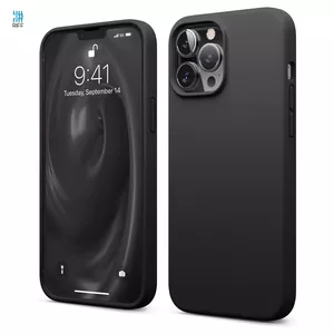Silicone case Riff for iPhone 14 Pro Black with soft fiber interior