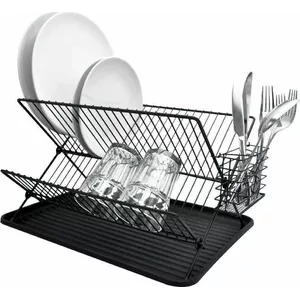 Dish drainer rack Vilde 45×32×25.5 cm black — countertop dish drying tray with cutlery holder
