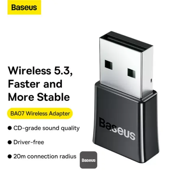 Baseus BA07 Mini Bluetooth адаптер для ПК, USB 5.3 беспроводной Bluetooth Dongle приемник - черный Photo 3